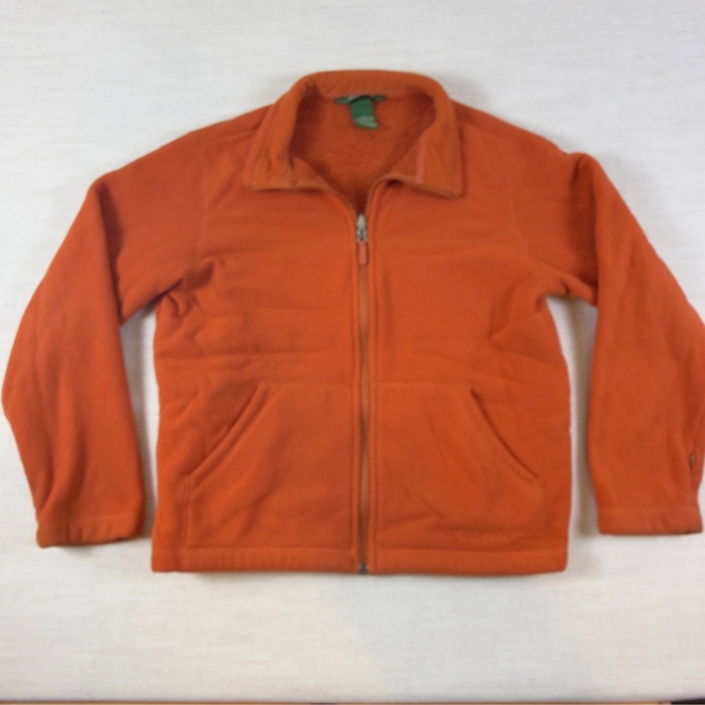 LL Bean Youth Orange Sherpa Lined Full Zip Fleece Jacket Medium 10-12 277662